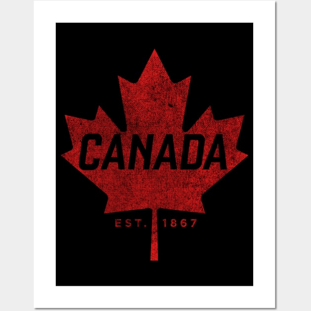 Canada Est. 1867 Vintage Faded Canada Maple Leaf  design Wall Art by Vector Deluxe
